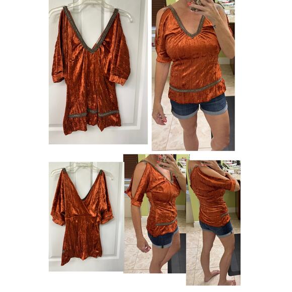 Yagi Large Velvet Velour Fairy Whimsical Witchy Punk Blouse Y2K orange blouse - Picture 8 of 8